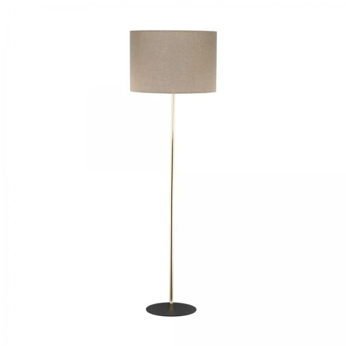 Lampa podłogowa na złotej nóżce i czarnej podstawie UMBERTO E27 lniany klosz 16035 TK Lighting