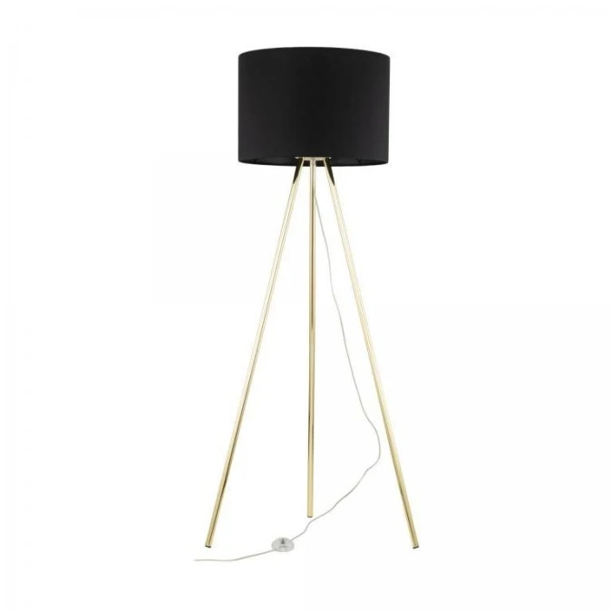 Lampa podłogowa na czarnym trójnogu w złotym kolorze na E27 czarny abażur UMBERTO 6635 TK Lighting
