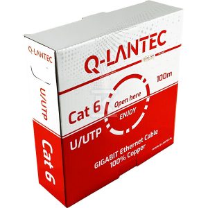 Kabel U/UTP kat.6, sieciowy, skrętka, PVC, Eca 4PR, 1Gb/s (10Gb/s do 55m), gwarancja 10 lat, szary, 100m – Q-LANTEC KIU6PVC100Q Kabel U/UTP kat.6, sieciowy, skrętka, PVC, Eca 4PR, 1Gb/s (10Gb/s do 55m), gwarancja 10 lat, szary, 100m – Q-LANTEC KIU6PVC100Q