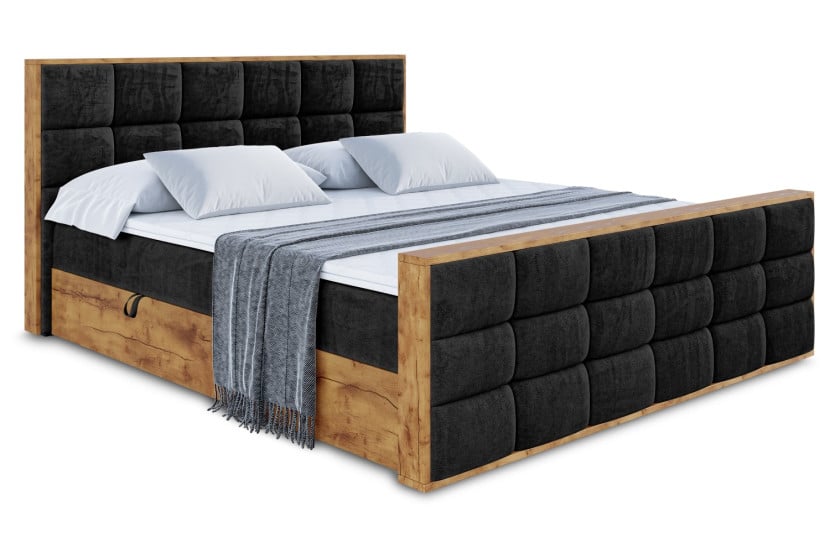 Łóżko kontynentalne z pojemnikiem i materacem H4 - LOLLI2-Z - 200x200 cm 665702