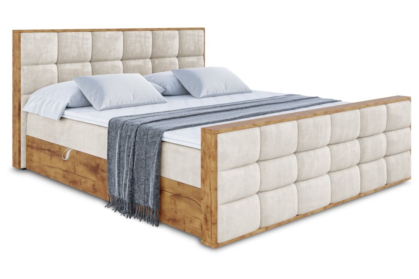 Łóżko kontynentalne z pojemnikiem i materacem H4 - LOLLI2-Z - 200x200 cm 665732