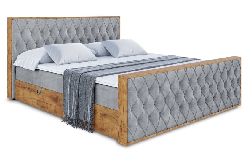 Łóżko kontynentalne z pojemnikiem i materacem H4 - LOLLI5-Z - 200x200 cm 666299