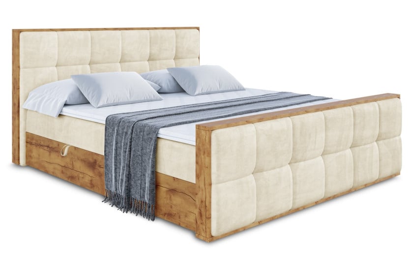 Łóżko kontynentalne z pojemnikiem i materacem H4 - LOLLI7-Z - 200x200 cm 665806