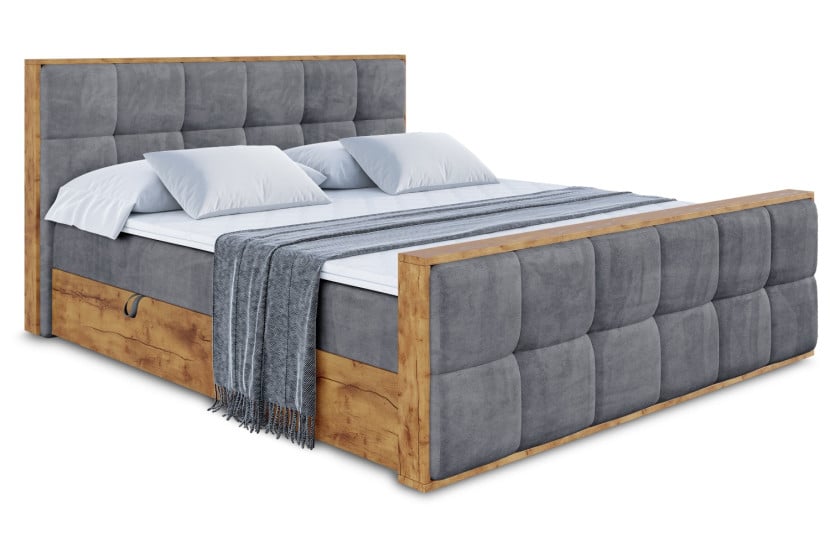 Łóżko kontynentalne z pojemnikiem i materacem H4 - LOLLI7-Z - 200x200 cm 665812