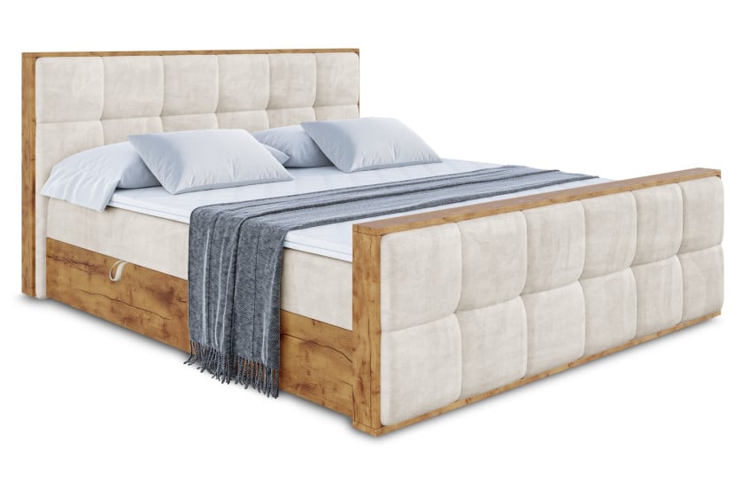 Łóżko kontynentalne z pojemnikiem i materacem H4 - LOLLI7-Z - 200x200 cm 666345
