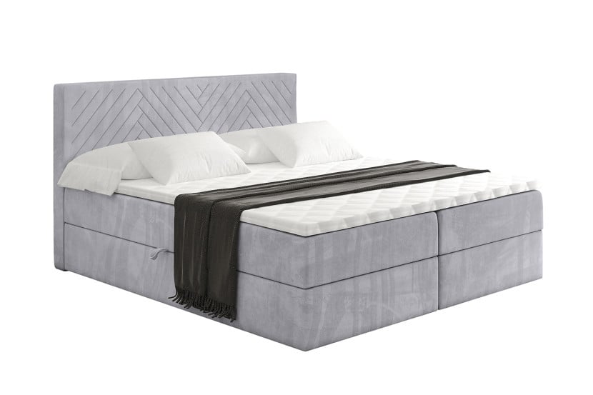 Łóżko kontynentalne z pojemnikiem i materacem H4 - VEXA - 200x200cm 524975