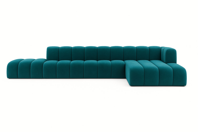 Narożnik w kształcie L z pufą GRAND, tkanina Salvador, Lazurowy, Prawy 841499