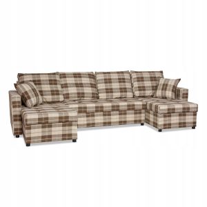 Narożnik Winston BIG U funkcja spania Family Meble krata brązowo – beżowa 743307 Narożnik Winston BIG U funkcja spania Family Meble krata brązowo – beżowa 743307