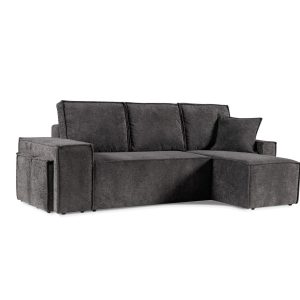 Narożnik z dwiema pufami w tkaninie baranek COLINS 259cm Ciemnoszary 964652 Narożnik z dwiema pufami w tkaninie baranek COLINS 259cm Ciemnoszary 964652