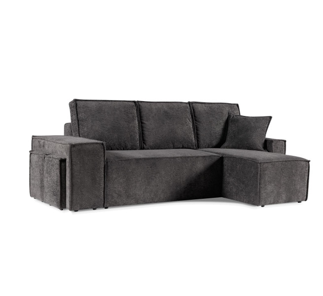Narożnik z dwiema pufami w tkaninie baranek COLINS 259cm Ciemnoszary 964652