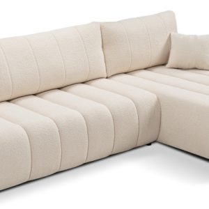 Narożnik z funkcją spania ALOO, prawostronny, tkanina boucle-kremowa 718088