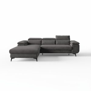 Narożnik z funkcją spania Flat lewostronny ciemnoszary welur 1000942 Narożnik z funkcją spania Flat lewostronny ciemnoszary welur 1000942