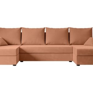 Narożnik z funkcją spania i pojemnikiem ALESIA-U 301x140x90 cm Morelowy 487573 Narożnik z funkcją spania i pojemnikiem ALESIA-U 301x140x90 cm Morelowy 487573
