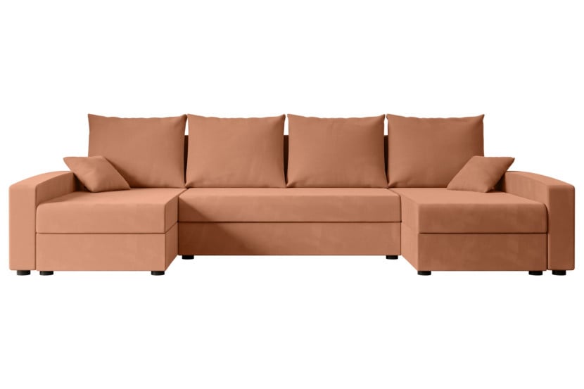 Narożnik z funkcją spania i pojemnikiem ALESIA-U 301x140x90 cm Morelowy 487573