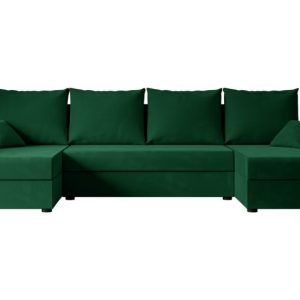 Narożnik z funkcją spania i pojemnikiem ALESIA-U 301x140x90 cm Zielony 487661 Narożnik z funkcją spania i pojemnikiem ALESIA-U 301x140x90 cm Zielony 487661