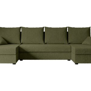 Narożnik z funkcją spania i pojemnikiem ALESIA-U 301x140x90 cm Zielony 487704 Narożnik z funkcją spania i pojemnikiem ALESIA-U 301x140x90 cm Zielony 487704