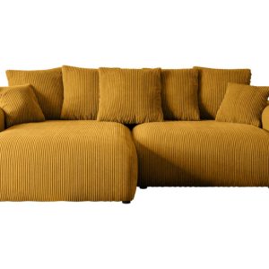 Narożnik z funkcją spania i pojemnikiem ESKAR-L 266x176x72 cm Żółty 808924 Narożnik z funkcją spania i pojemnikiem ESKAR-L 266x176x72 cm Żółty 808924
