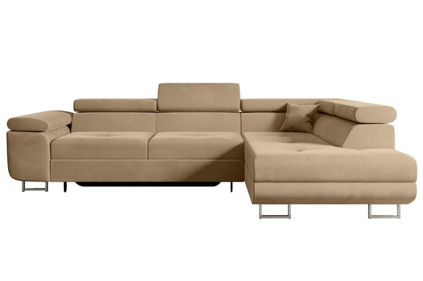 Narożnik z funkcją spania i pojemnikiem GUSA-L 256x165x84 cm Beżowy 487549