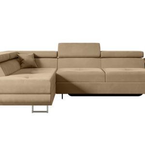 Narożnik z funkcją spania i pojemnikiem GUSA-L 256x165x84 cm Beżowy 487639 Narożnik z funkcją spania i pojemnikiem GUSA-L 256x165x84 cm Beżowy 487639