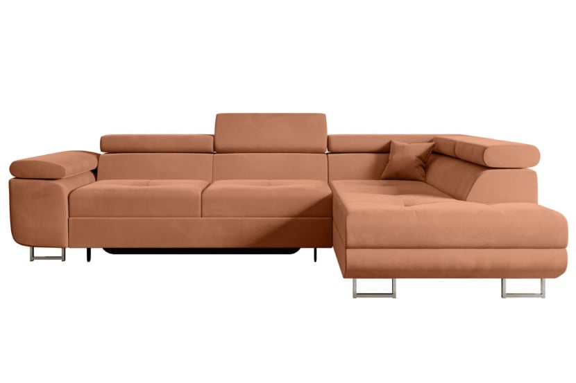 Narożnik z funkcją spania i pojemnikiem GUSA-L 256x165x84 cm Morelowy 487578