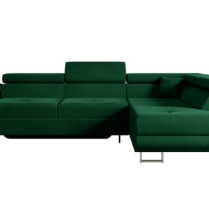Narożnik z funkcją spania i pojemnikiem GUSA-L 256x165x84 cm Zielony 487562 Narożnik z funkcją spania i pojemnikiem GUSA-L 256x165x84 cm Zielony 487562