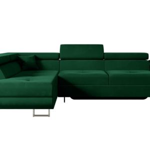 Narożnik z funkcją spania i pojemnikiem GUSA-L 256x165x84 cm Zielony 487697 Narożnik z funkcją spania i pojemnikiem GUSA-L 256x165x84 cm Zielony 487697
