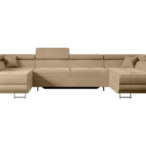 Narożnik z funkcją spania i pojemnikiem GUSA-U 342x202x107 cm Beżowy 487571 Narożnik z funkcją spania i pojemnikiem GUSA-U 342x202x107 cm Beżowy 487571
