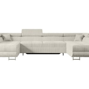 Narożnik z funkcją spania i pojemnikiem GUSA-U 342x202x107 cm Kremowy 487665 Narożnik z funkcją spania i pojemnikiem GUSA-U 342x202x107 cm Kremowy 487665