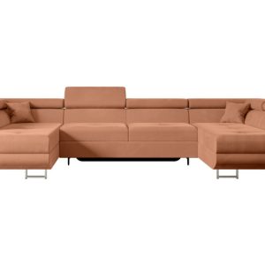 Narożnik z funkcją spania i pojemnikiem GUSA-U 342x202x107 cm Morelowy 487659 Narożnik z funkcją spania i pojemnikiem GUSA-U 342x202x107 cm Morelowy 487659