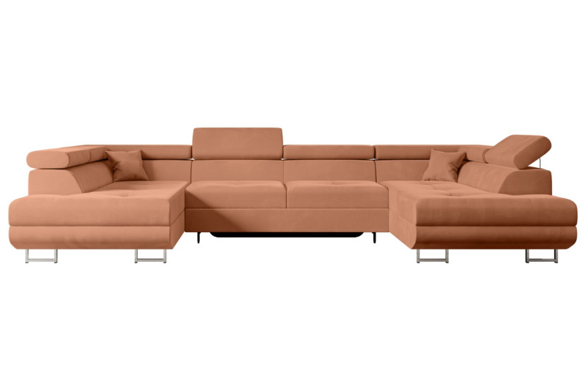 Narożnik z funkcją spania i pojemnikiem GUSA-U 342x202x107 cm Morelowy 487659