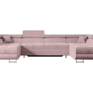 Narożnik z funkcją spania i pojemnikiem GUSA-U 342x202x107 cm Różowy 487569 Narożnik z funkcją spania i pojemnikiem GUSA-U 342x202x107 cm Różowy 487569