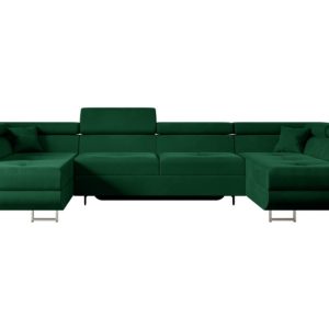 Narożnik z funkcją spania i pojemnikiem GUSA-U 342x202x107 cm Zielony 487706 Narożnik z funkcją spania i pojemnikiem GUSA-U 342x202x107 cm Zielony 487706