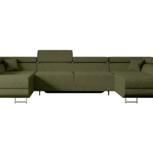 Narożnik z funkcją spania i pojemnikiem GUSA-U 342x202x107 cm Zielony 488782 Narożnik z funkcją spania i pojemnikiem GUSA-U 342x202x107 cm Zielony 488782