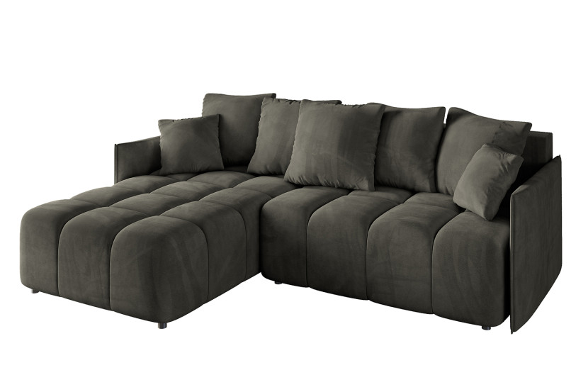 Narożnik z funkcją spania i pojemnikiem LONIL-L 251x189x68 cm Czarny 670296
