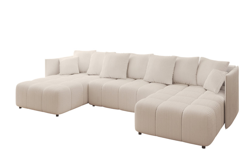 Narożnik z funkcją spania i pojemnikiem LONIL-U 355x189x68 cm Beżowy 670422