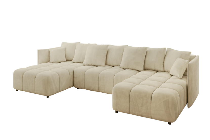 Narożnik z funkcją spania i pojemnikiem LONIL-U 355x189x68 cm Beżowy 670416