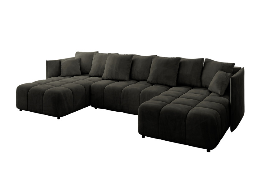 Narożnik z funkcją spania i pojemnikiem LONIL-U 355x189x68 cm Czarny 670412