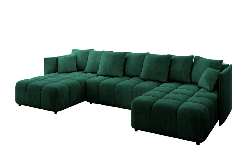 Narożnik z funkcją spania i pojemnikiem LONIL-U 355x189x68 cm Zielony 670415