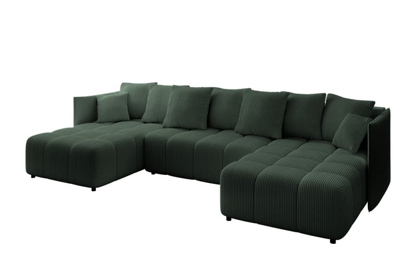 Narożnik z funkcją spania i pojemnikiem LONIL-U 355x189x68 cm Zielony 670421