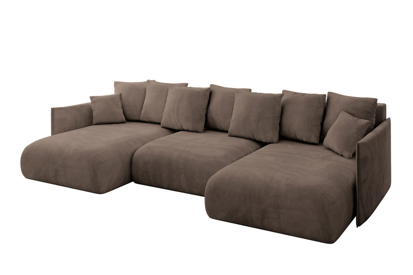 Narożnik z funkcją spania i pojemnikiem ONESK-U 317x177x72 cm Brązowy 707874