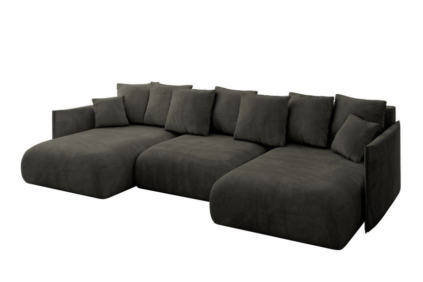 Narożnik z funkcją spania i pojemnikiem ONESK-U 317x177x72 cm Czarny 707781