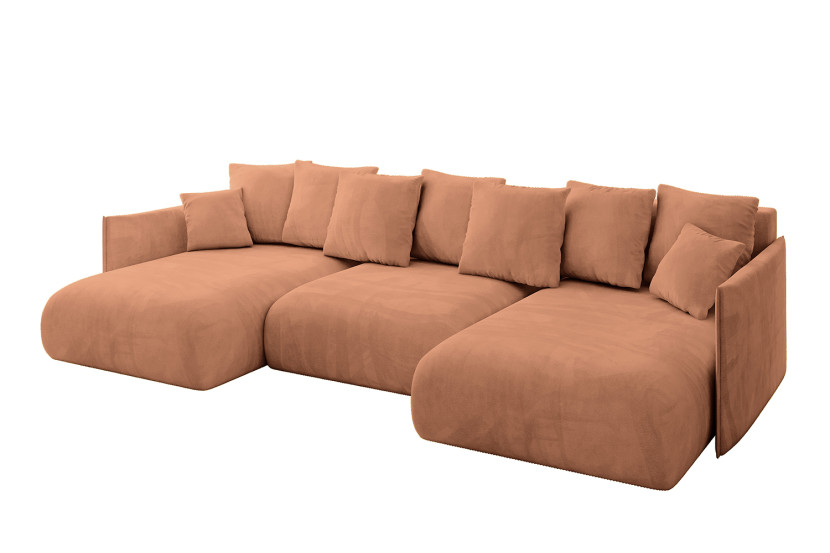Narożnik z funkcją spania i pojemnikiem ONESK-U 317x177x72 cm Morelowy 803969