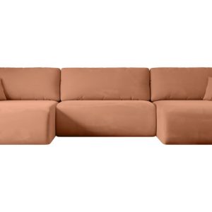 Narożnik z funkcją spania i pojemnikiem ORRO-U – 362x145x83cm Morelowy 487633 Narożnik z funkcją spania i pojemnikiem ORRO-U – 362x145x83cm Morelowy 487633