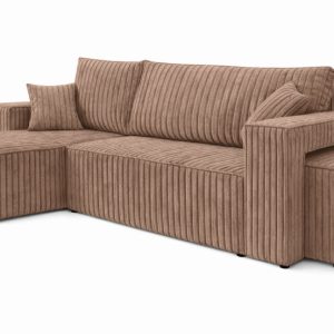 Narożnik z funkcją spania i pufą, sztruks Tilia, Brązowy, Lewy, BEST L 1020453 Narożnik z funkcją spania i pufą, sztruks Tilia, Brązowy, Lewy, BEST L 1020453