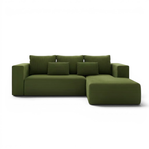 Narożnik z funkcją spania Stripes prawy L-kształtny khaki sztruks 1072605