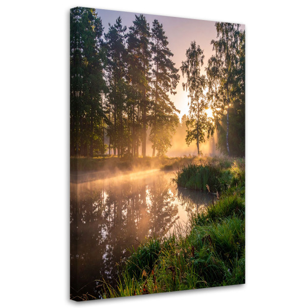 Obraz Jezioro las we mgle krajobraz do salonu sypialni kuchni biura 60x90 995958