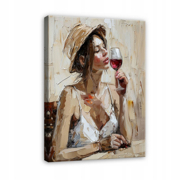 Obraz Kobieta W Kapeluszu Wino Sypialnia Salon Na Płótnie Ścianę 120X80 520332