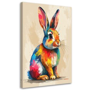 Obraz Kolorowy krolik do pokoju dziecka na beżowym tle 40×60 996144 Obraz Kolorowy krolik do pokoju dziecka na beżowym tle 40×60 996144