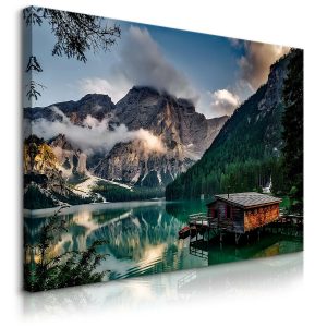 Obraz Krajobraz nad Jeziorem Lago di Braies 70x50cm 576918 Obraz Krajobraz nad Jeziorem Lago di Braies 70x50cm 576918