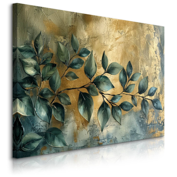 Obraz Liście Gałązki Elementy Złota Styl Glamour 100x70cm 648549